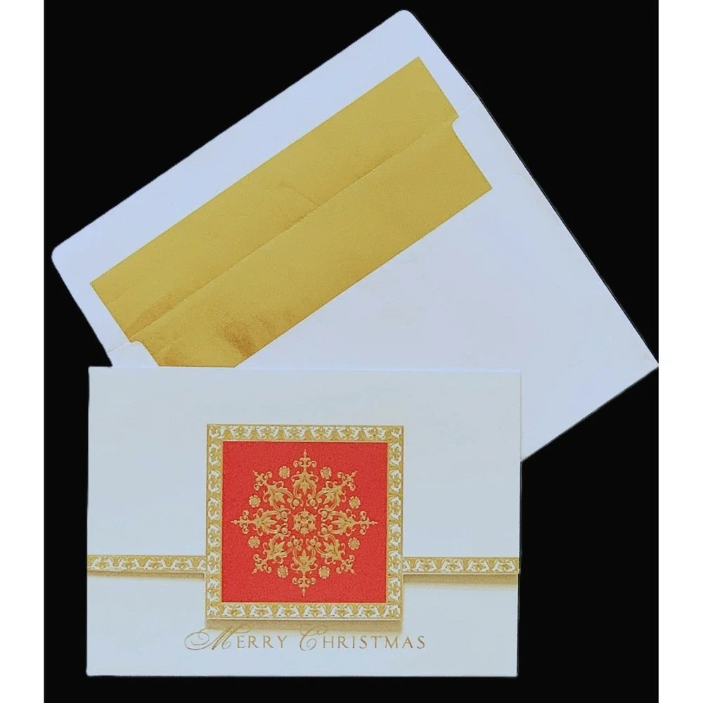 3 Boxes - 54 Deluxe Red Gold Snowflake Merry Christmas Cards Lined Envelopes NOS